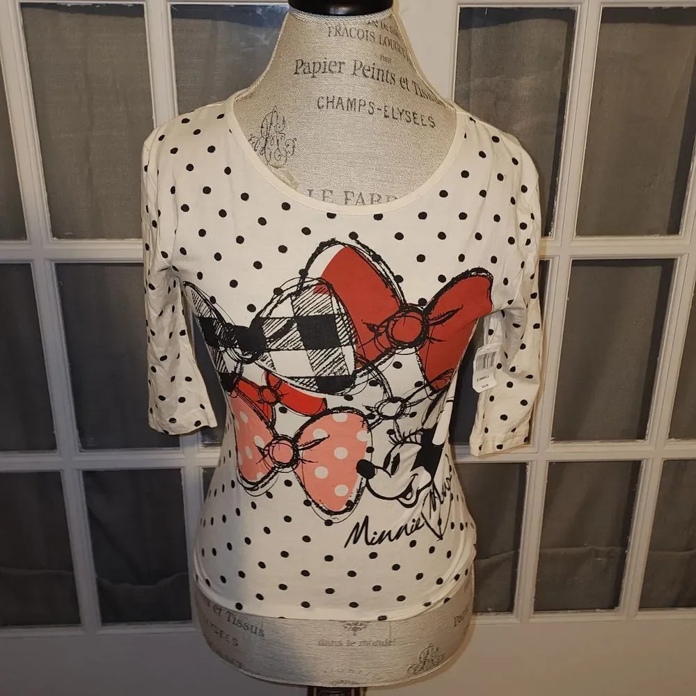 NWT Disney Parks Womens Minnie Mouse Polka Dot Bow Shirt Top XS